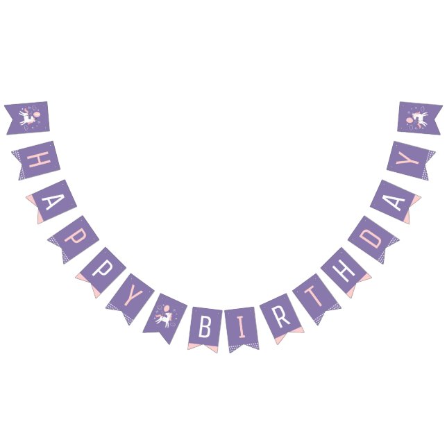 Cute Pink and Purple Unicorn Happy Birthday  Bunting (All)