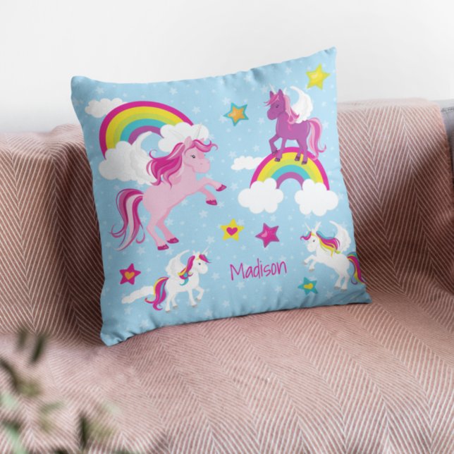 Cute Pink and Purple Unicorns and Rainbows Cushion (Creator Uploaded)