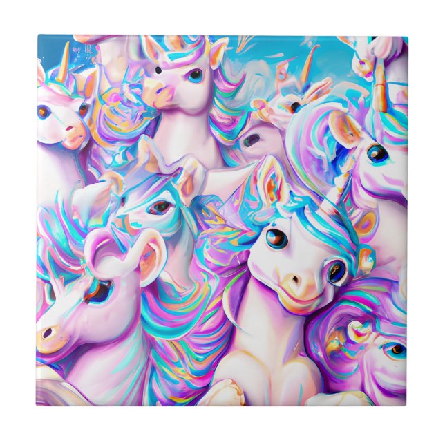 Cute Pink and Purple Unicorns and Rainbows       Tile (Front)