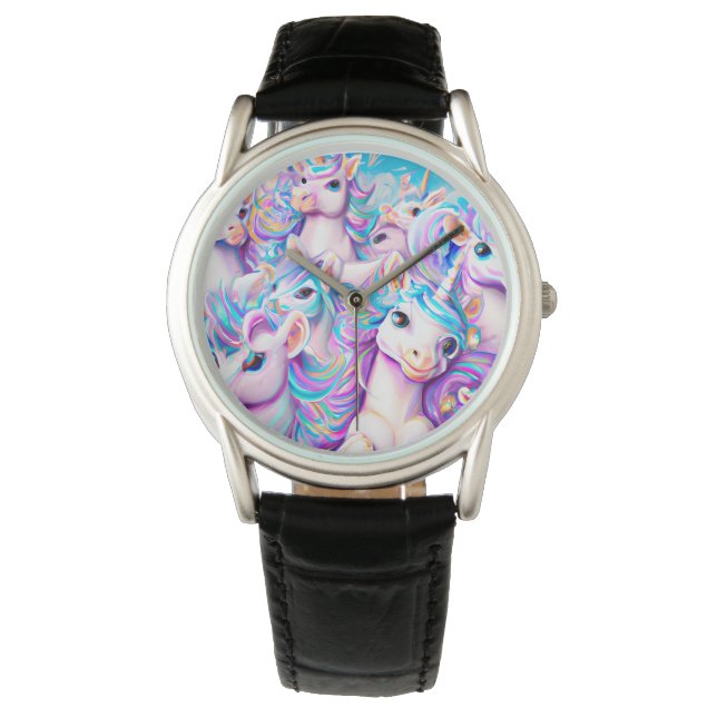 Cute Pink and Purple Unicorns and Rainbows         Watch (Front)