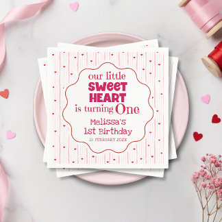 Cute Pink and Red Little SweetHeart Turning One Napkin