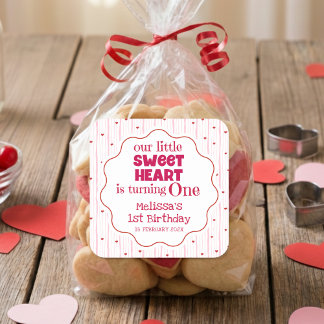 Cute Pink and Red Little SweetHeart Turning One Square Sticker