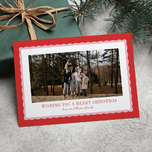 Cute pink and red Merry Christmas photo Holiday Card