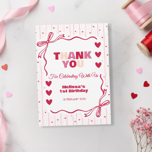 Cute Pink and Red Sweetheart Thank You Birthday Card