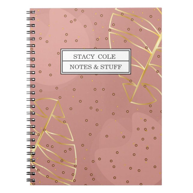 Cute Pink and Rose Gold Name Personalised  Notebook (Front)