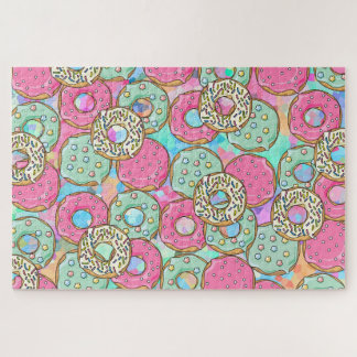Cute Pink and Teal Doughnuts Art Jigsaw Puzzle