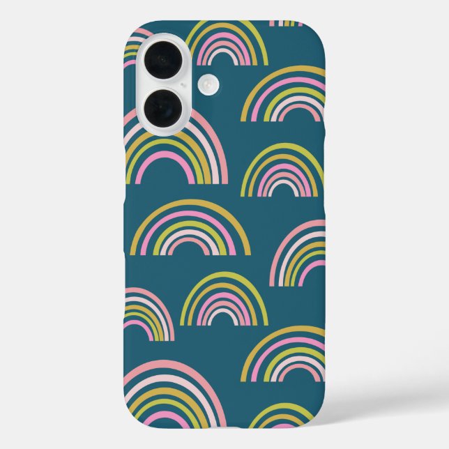 Cute Pink and Teal Green Rainbow Pattern Case-Mate iPhone Case (Back)