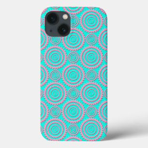Cute Pink and Turquoise Geometric Pattern iPhone 13 Case