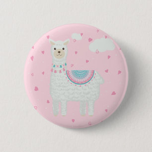 Cute Pink and Turquoise Llama 6 Cm Round Badge