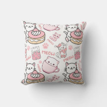 Cute Pink and White Cat Lovers Pillow
