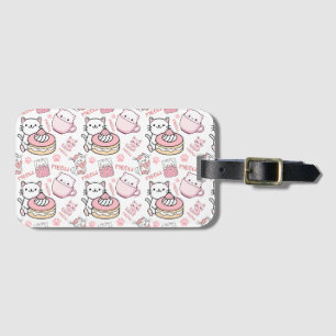 Cute Pink and White Cat Luggage Tag