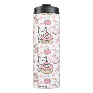 Cute Pink and White Cat Thermal Tumbler