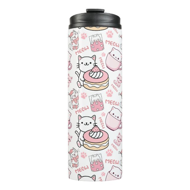 Cute Pink and White Cat  Thermal Tumbler (Front)