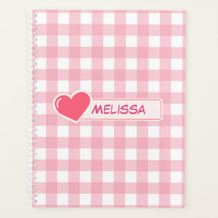 Cute Pink and White Check Personalised Planner