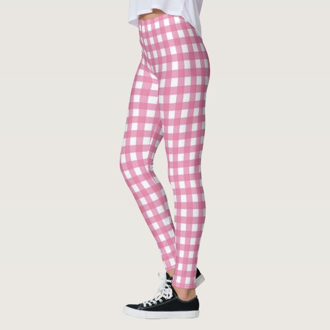 Cute Pink And White Check Plaid  Leggings (Left)