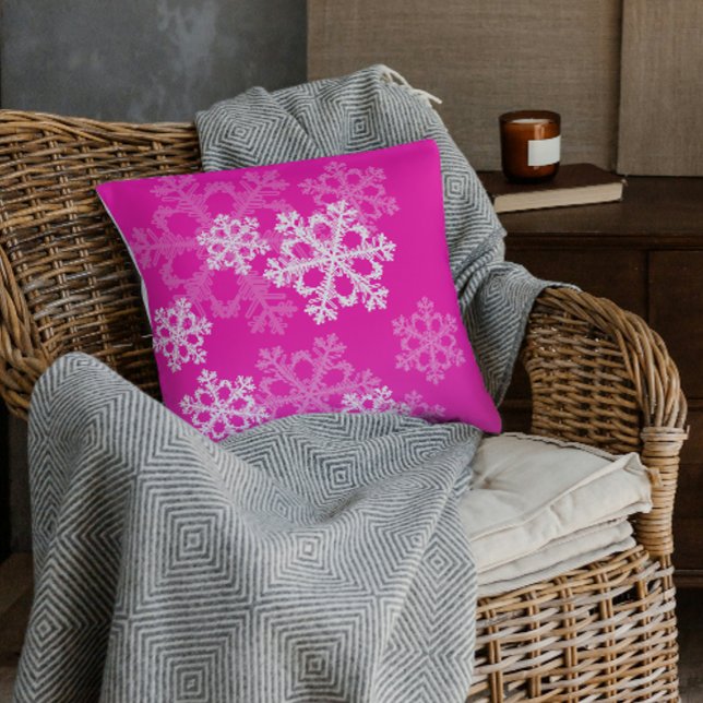 Cute pink and white Christmas snowflakes Cushion (Creator Uploaded)