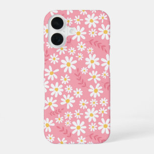 Cute Pink and White Daisy Floral Seamless Pattern iPhone 16 Case