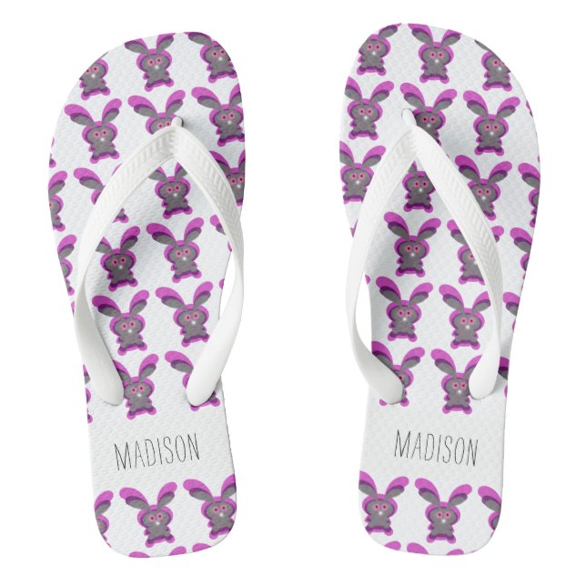 Cute Pink and White Easter Bunny Personalised Jandals (Footbed)