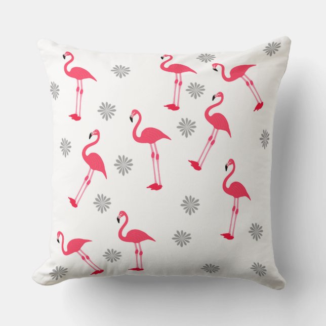 cute pink and white flamingo design pillow (Front)