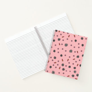 Cute pink and white floral with stars in coral notebook
