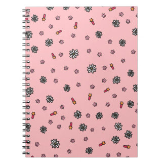 Cute pink and white floral with stars in coral notebook