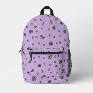 Cute pink and white floral with stars in purple printed backpack