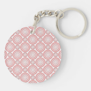Cute Pink and White Geometric Circles Pattern Key Ring