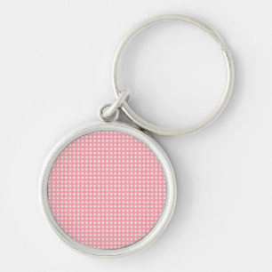 Cute Pink and White Geometric Pattern Diamonds Key Ring