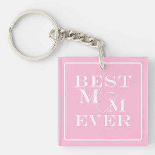 Cute Pink and White Heart, Best Mum Ever and Photo Key Ring