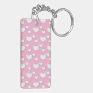 Cute Pink and White Hearts with Wings Key Ring