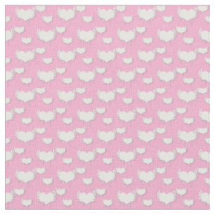 Cute Pink and White Hearts with Wings Pattern Fabric