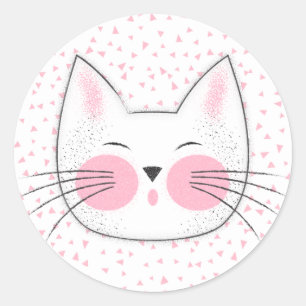 Cute Pink and White Japanese Kitty Cat Classic Round Sticker