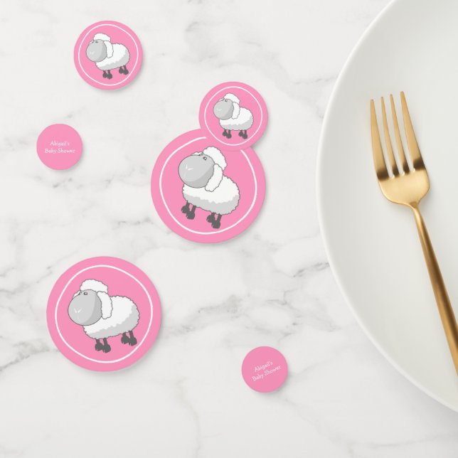 Cute Pink and White Lamb Baby Shower Confetti (Group)
