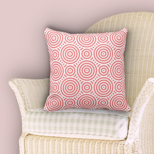 Cute Pink and White Nested Circules Pattern Cushion (Cute Pink and White Nested Circle Pattern Throw Pillow, Dining Room)