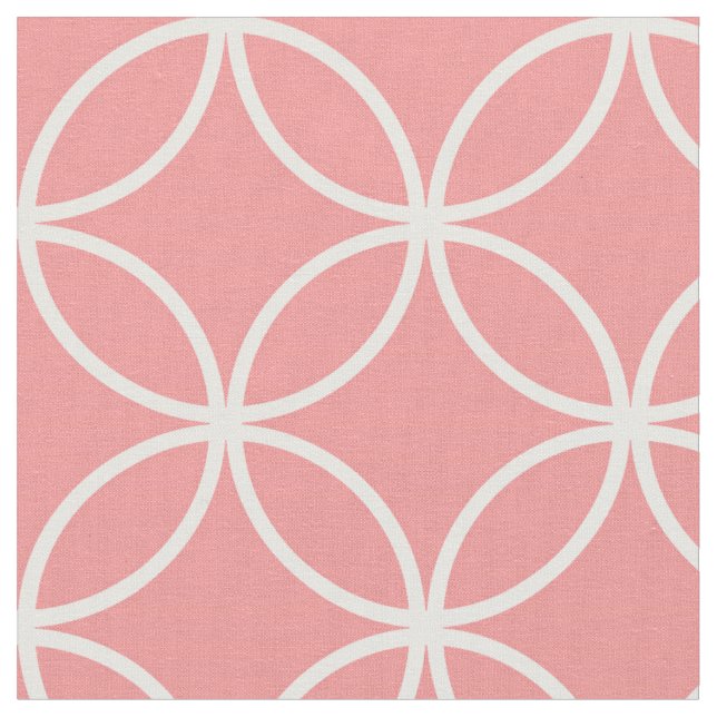 Cute Pink and White Overlapping Circles Pattern Fabric (Close Up)