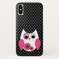 Cute Pink and White Owl Polka Dots Pattern