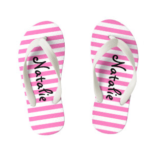 Cute Pink and White Stripe Personalised Kid's Jandals