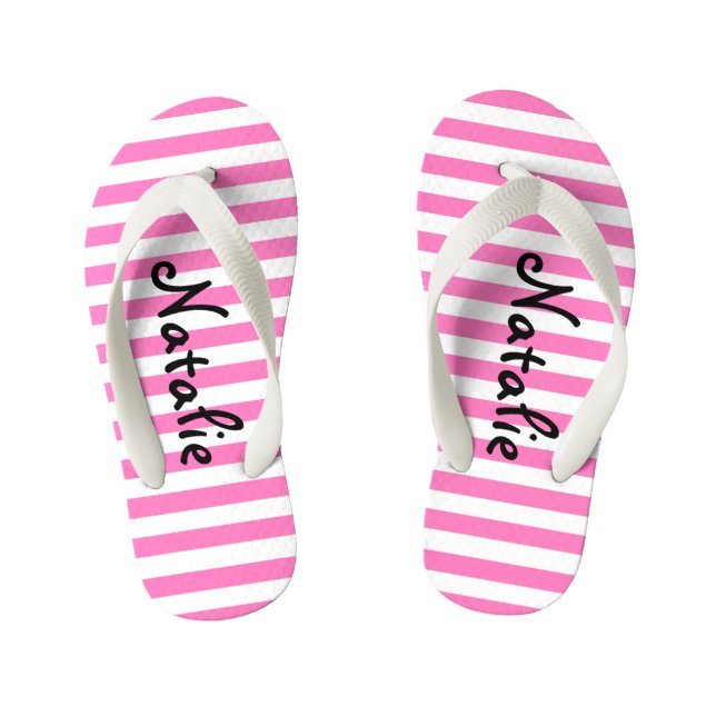 Cute Pink and White Stripe Personalised Kid's Jandals (Footbed)