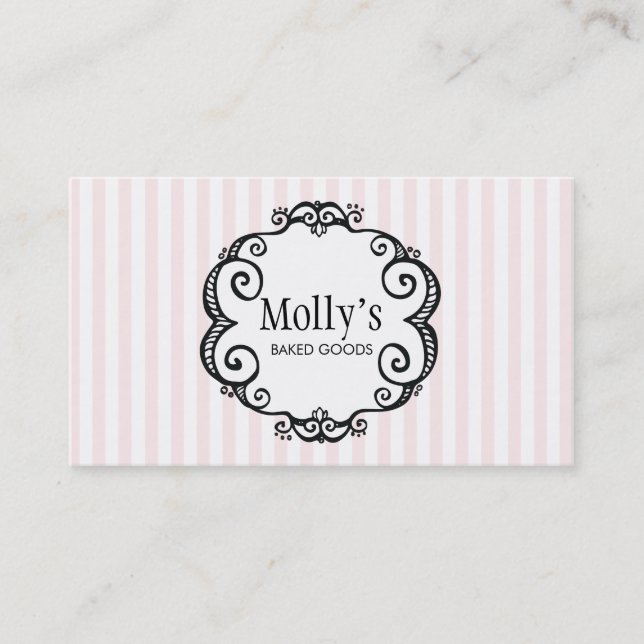 Cute Pink and White Striped Pastry Chef Catering Business Card (Front)