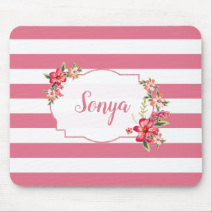 Cute Pink And White Stripes Mouse Pad