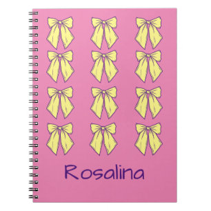 Cute Pink and Yellow Bows Pattern Girl's Name Notebook