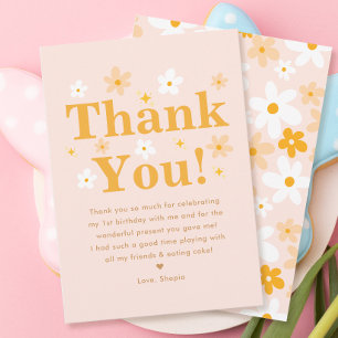 Cute Pink and yellow Daisy Birthday Girl Thank You Card