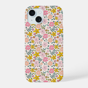 Cute Pink and Yellow Floral Pattern iPhone 15 Case