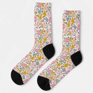 Cute Pink and Yellow Floral Pattern Socks