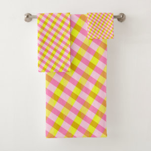Cute Pink and Yellow Plaid Pattern  Bath Towel Set