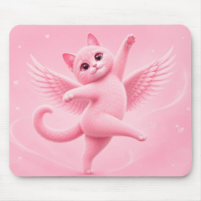 Cute Pink Angel Cat Mouse Pad (Front)