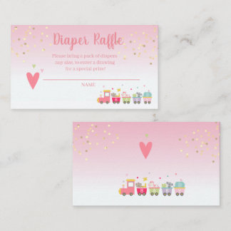 Cute Pink Animal Train Girls Diaper Raffle Enclosure Card