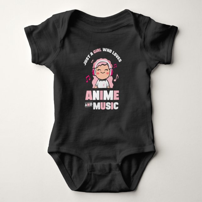 Cute Pink Anime Girl | for Anime & Music Lover Baby Bodysuit (Front)