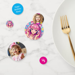 Cute Pink Anime Girl with Headphones Birthday Confetti