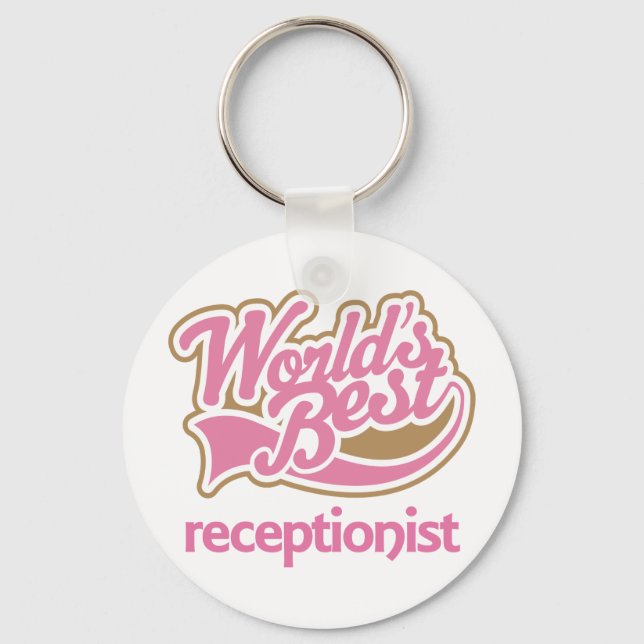 Cute Pink Award Worlds Best Receptionist Key Ring (Front)